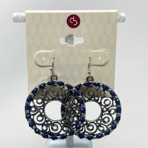 New Dress Barn Silver Tone & Blue Dangle Earrings